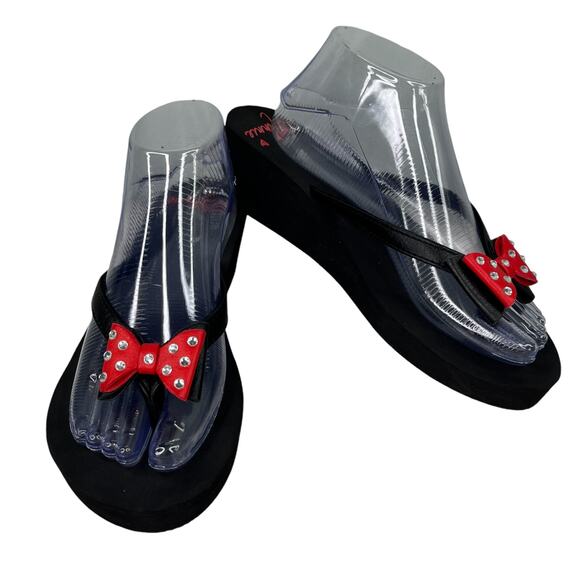 Disney Minnie Mouse Platform Wedge Thong Flip Flops Sandals 9 - Picture 1 of 12